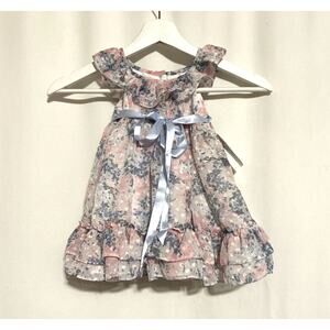 Laura Ashley Girls Dress 12M 1Y Floral Aline Long Ruffles Belt Easter Formal New